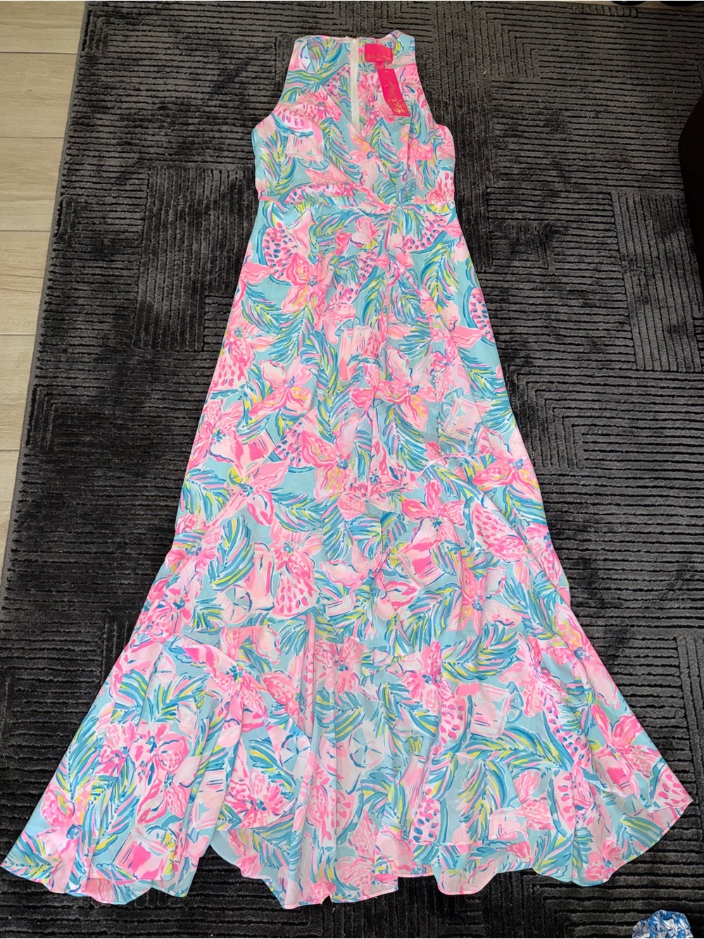 Lilly Pulitzer Pink and Aqua Floral Maxi Dress